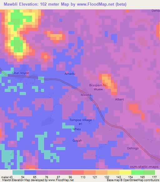 Mawbli,Liberia Elevation Map