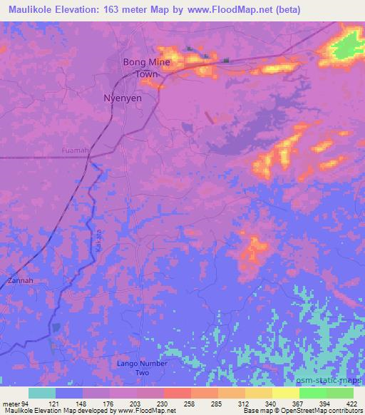 Maulikole,Liberia Elevation Map
