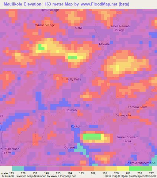 Maulikole,Liberia Elevation Map