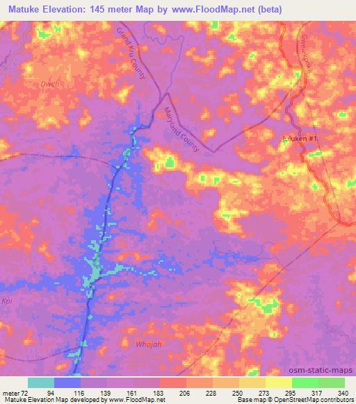 Matuke,Liberia Elevation Map