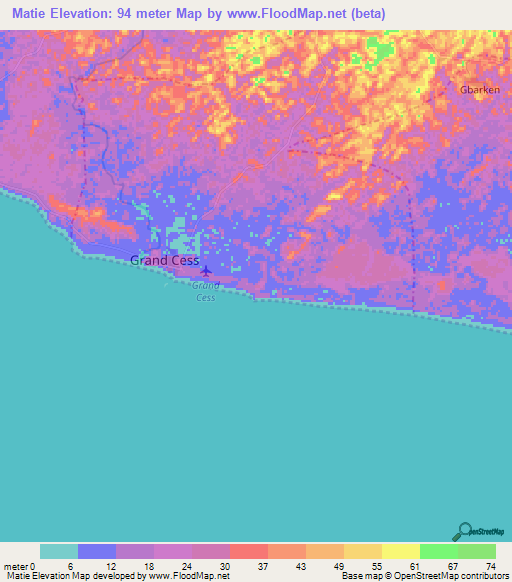 Matie,Liberia Elevation Map
