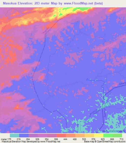 Masokua,Liberia Elevation Map