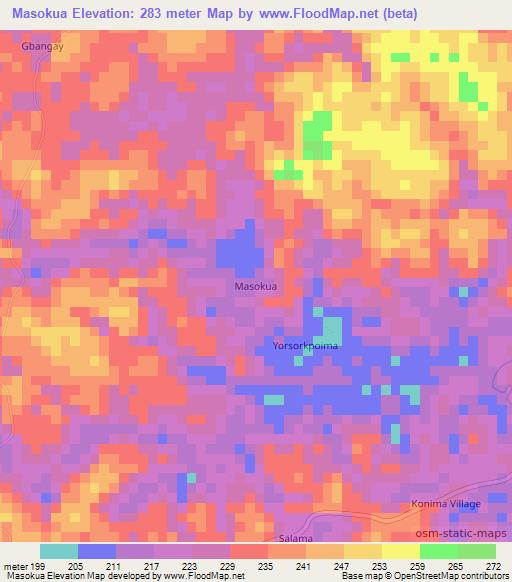 Masokua,Liberia Elevation Map