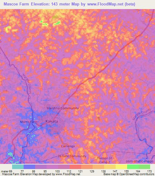 Mascoe Farm,Liberia Elevation Map