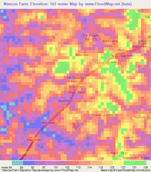 Mascoe Farm,Liberia Elevation Map