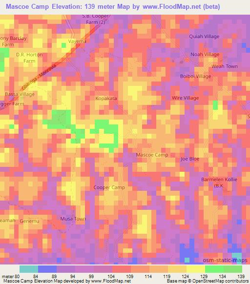 Mascoe Camp,Liberia Elevation Map
