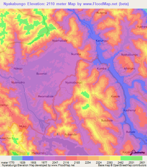 Nyakabungo,Uganda Elevation Map
