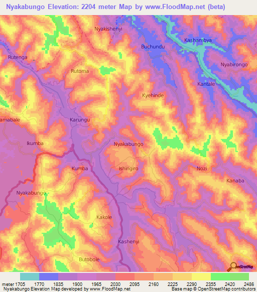 Nyakabungo,Uganda Elevation Map