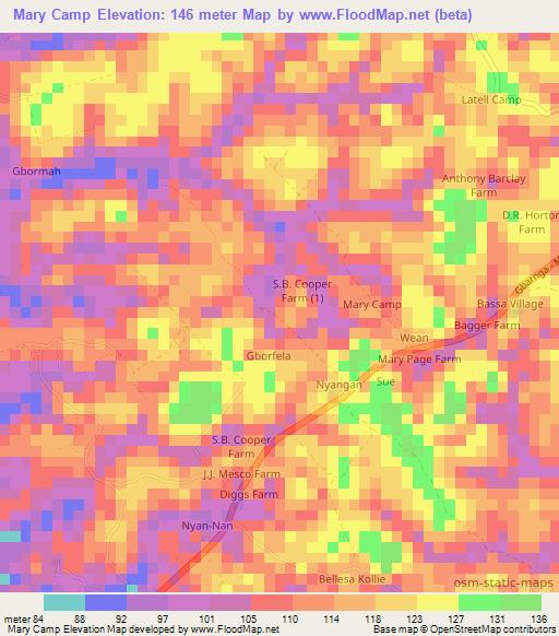 Mary Camp,Liberia Elevation Map