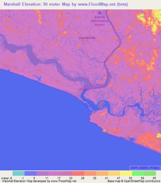 Marshall,Liberia Elevation Map