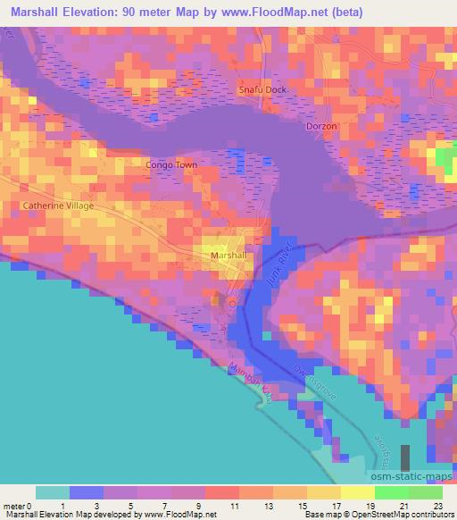 Marshall,Liberia Elevation Map