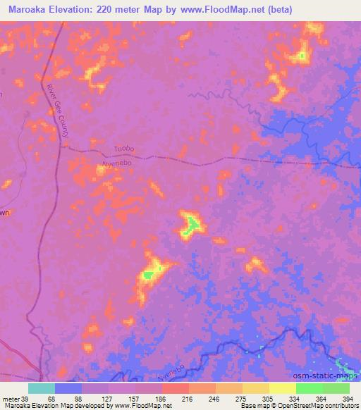 Maroaka,Liberia Elevation Map