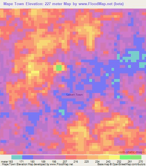 Mape Town,Liberia Elevation Map