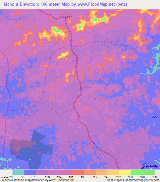 Manolu,Liberia Elevation Map