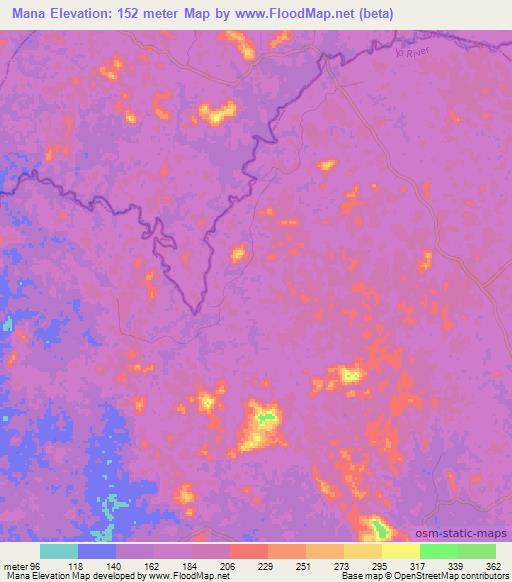 Mana,Liberia Elevation Map