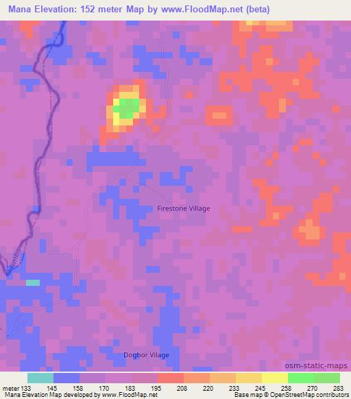 Mana,Liberia Elevation Map