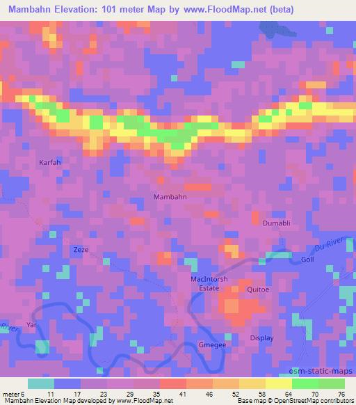Mambahn,Liberia Elevation Map