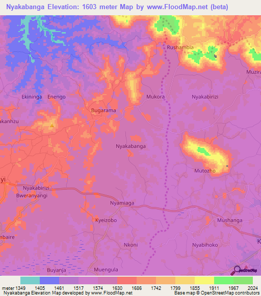 Nyakabanga,Uganda Elevation Map
