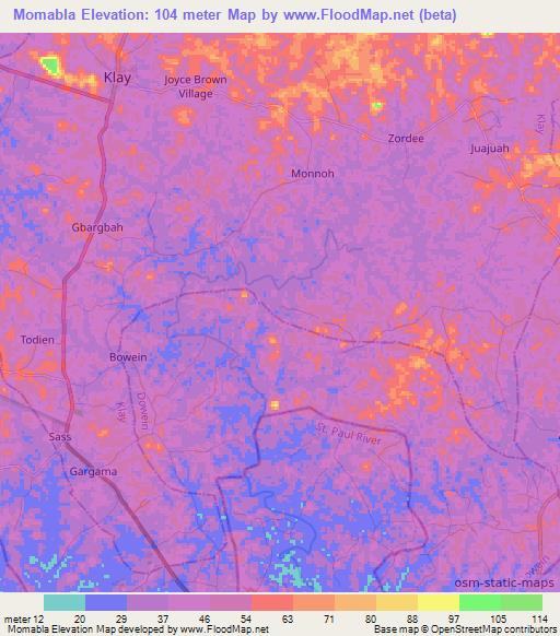 Momabla,Liberia Elevation Map