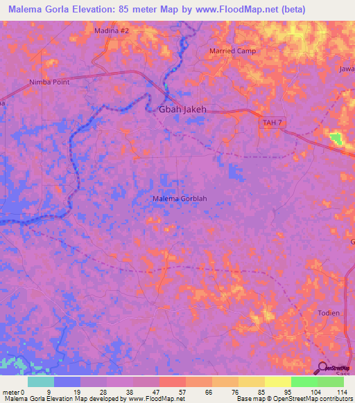 Malema Gorla,Liberia Elevation Map