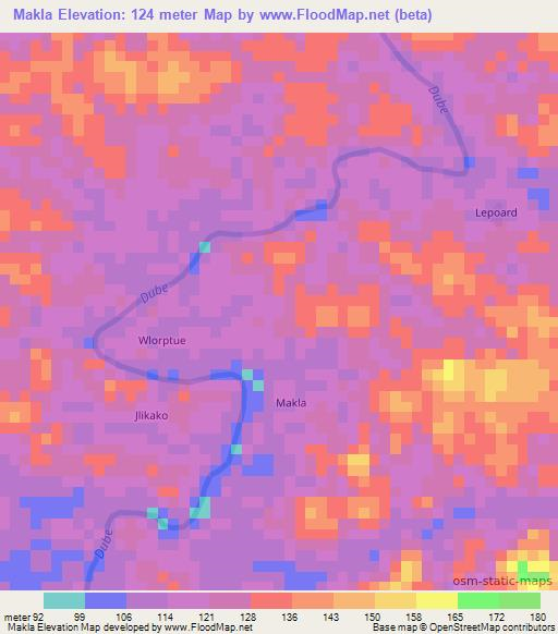 Makla,Liberia Elevation Map