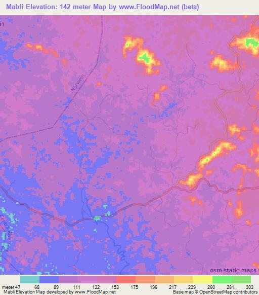 Mabli,Liberia Elevation Map