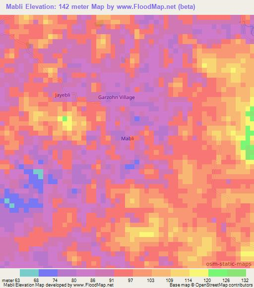 Mabli,Liberia Elevation Map