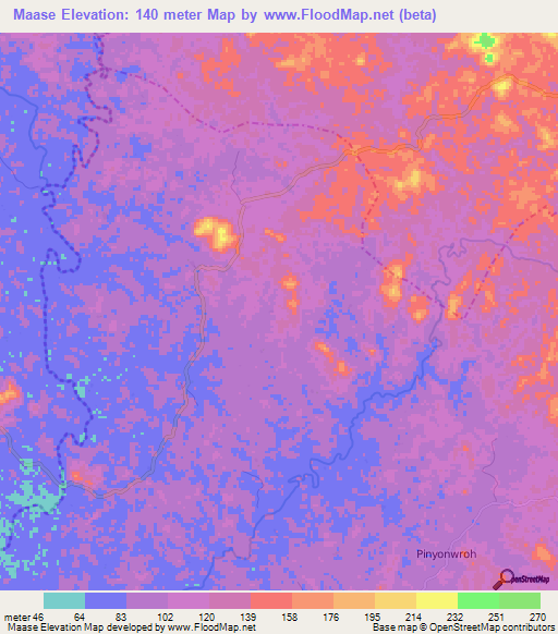 Maase,Liberia Elevation Map
