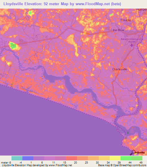 Lloydsville,Liberia Elevation Map