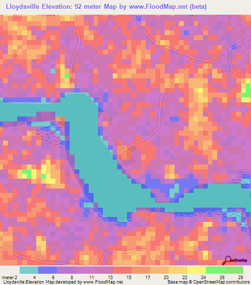 Lloydsville,Liberia Elevation Map