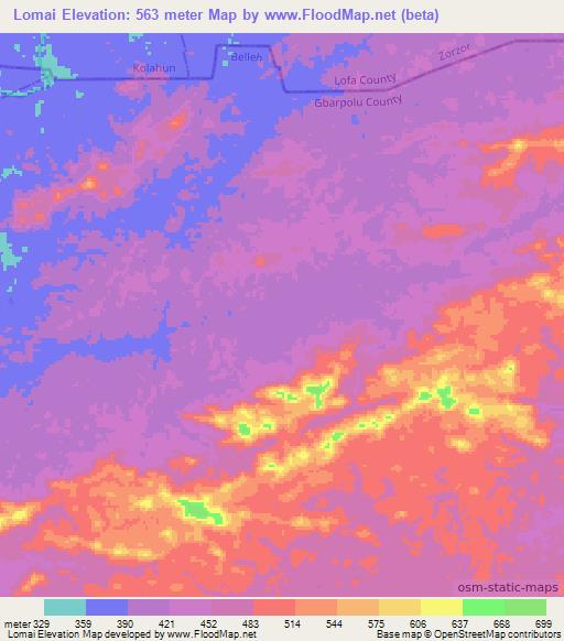 Lomai,Liberia Elevation Map