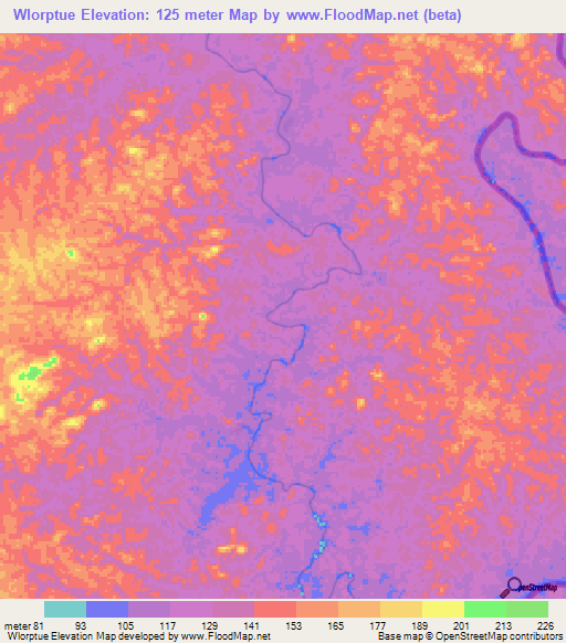 Wlorptue,Liberia Elevation Map
