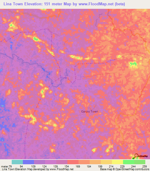 Lina Town,Liberia Elevation Map