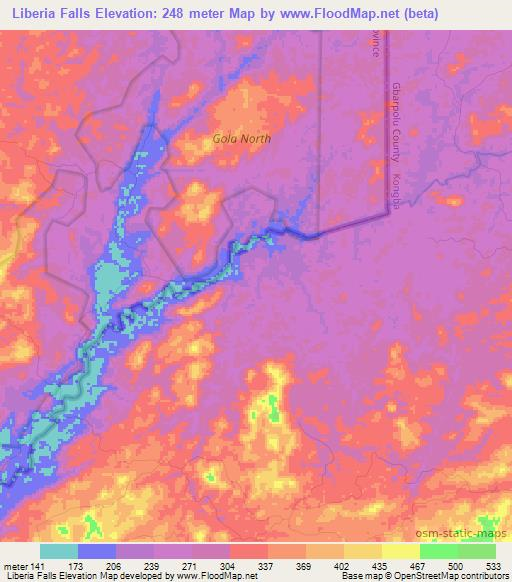Liberia Falls,Liberia Elevation Map