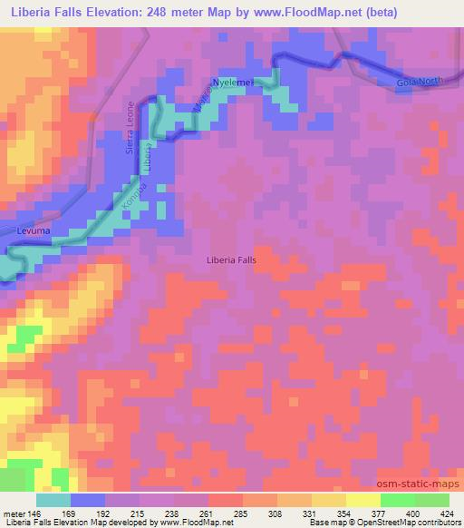 Liberia Falls,Liberia Elevation Map