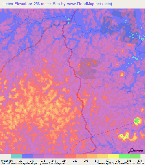 Letco,Liberia Elevation Map