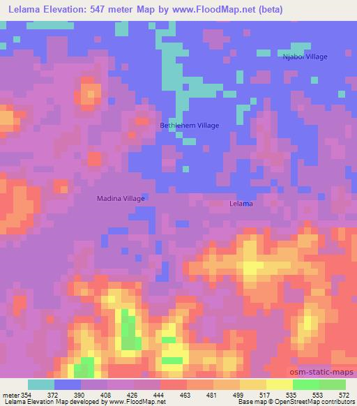 Lelama,Liberia Elevation Map