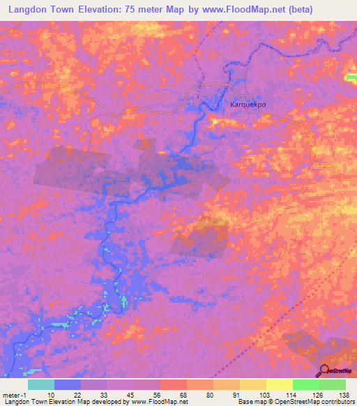 Langdon Town,Liberia Elevation Map