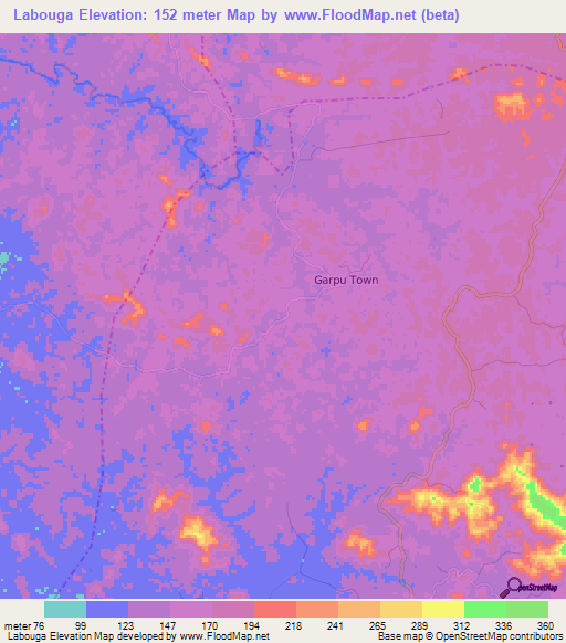 Labouga,Liberia Elevation Map