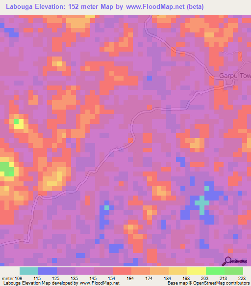 Labouga,Liberia Elevation Map