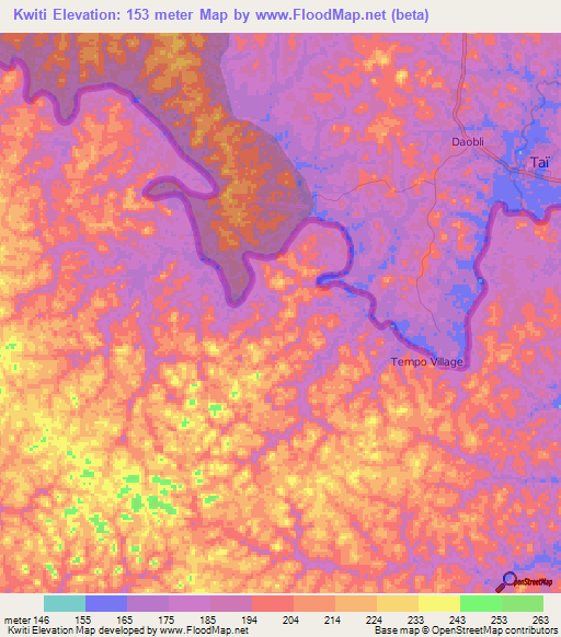 Kwiti,Liberia Elevation Map