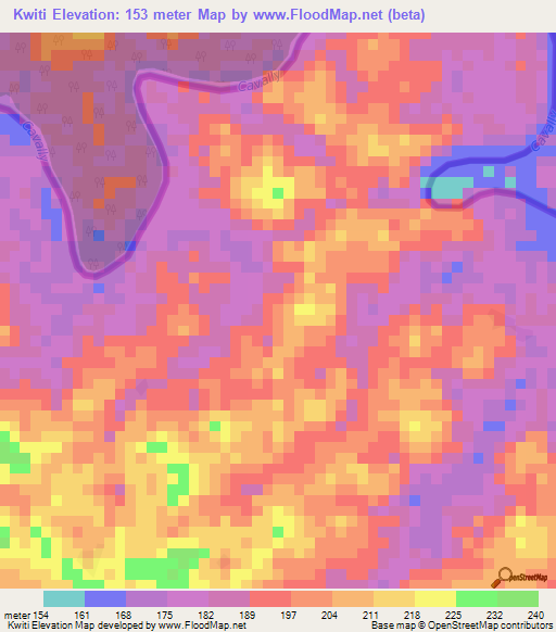 Kwiti,Liberia Elevation Map