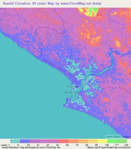Kwabli,Liberia Elevation Map