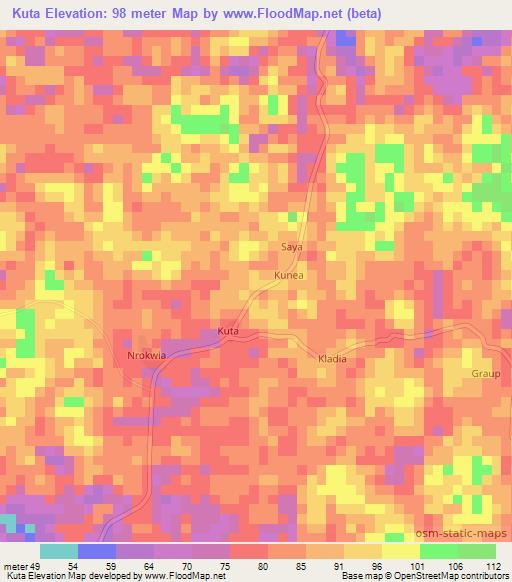 Kuta,Liberia Elevation Map