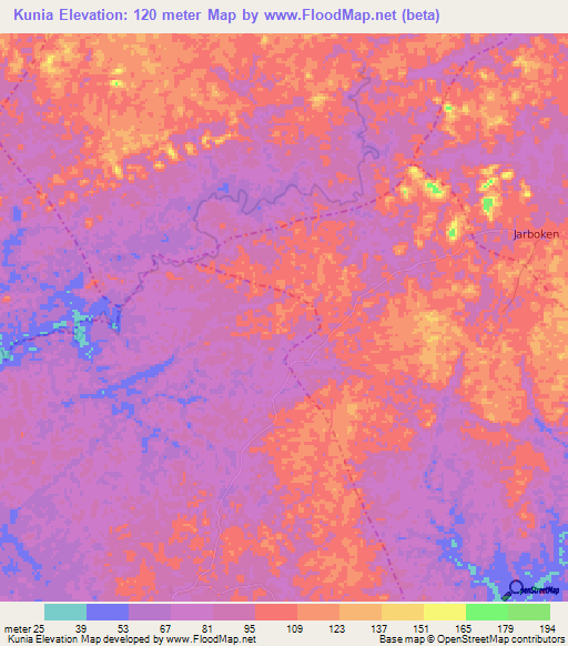 Kunia,Liberia Elevation Map