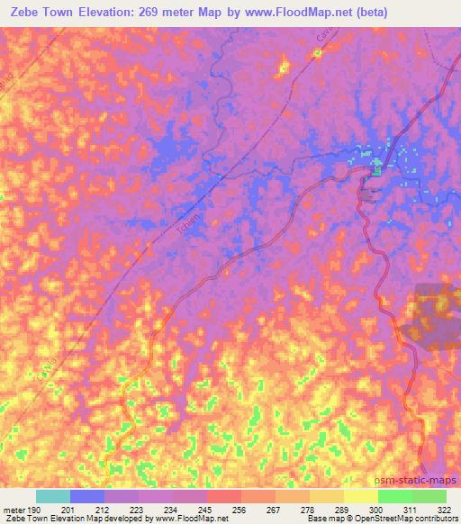 Zebe Town,Liberia Elevation Map