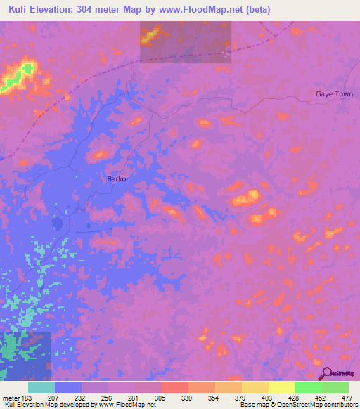Kuli,Liberia Elevation Map