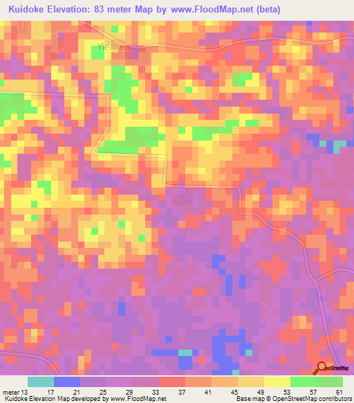Kuidoke,Liberia Elevation Map