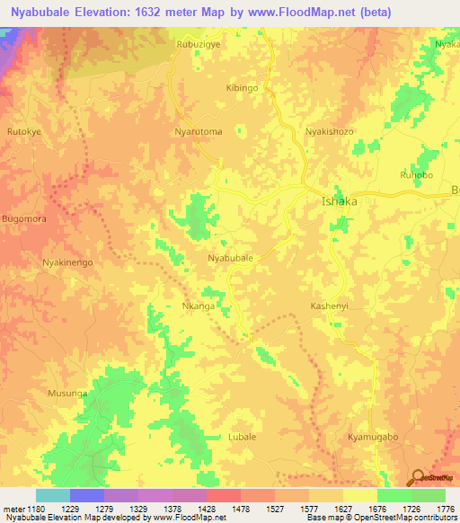 Nyabubale,Uganda Elevation Map
