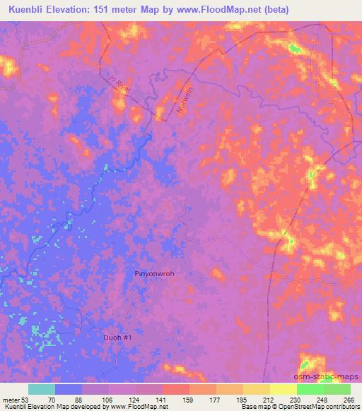 Kuenbli,Liberia Elevation Map